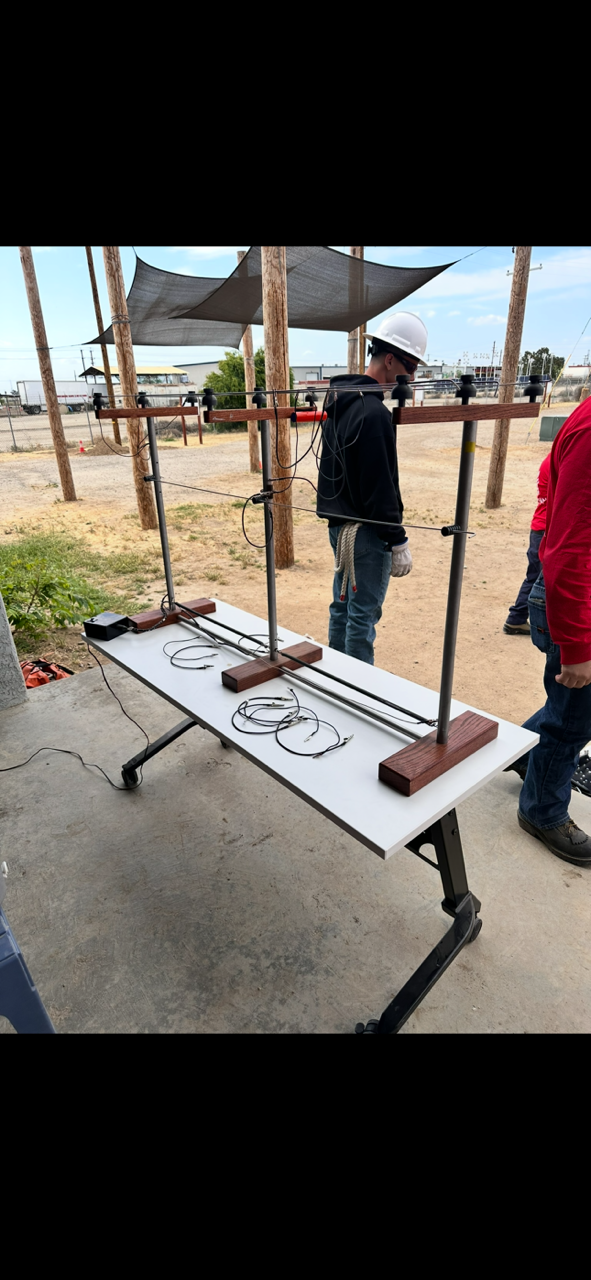 Table-top distribution line model used for practicing grounding techniques